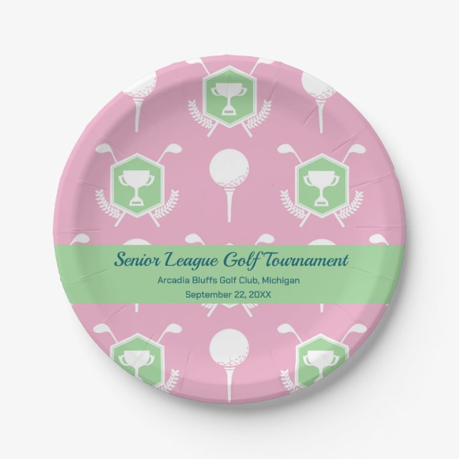 Assiettes En Carton Pink & Green - Golf League Party Plate (Devant)