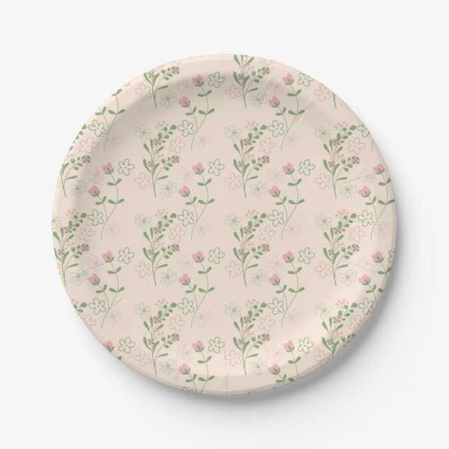 Assiettes En Carton Pink Green Retro Y2K les années 70 Fleur Motif (Devant)