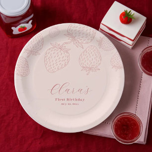 Assiettes En Carton Pink Handraw Minimaliste fraise Anniversaire