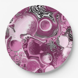 Assiettes En Carton Pink, Magenta et Black Fluid Art Pour Peinture