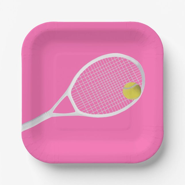 Assiettes En Carton Pink Modern Tennis Ball White Racket (Recto)
