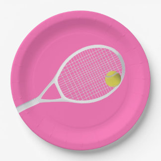 Assiettes En Carton Pink Modern Tennis Ball White Racket