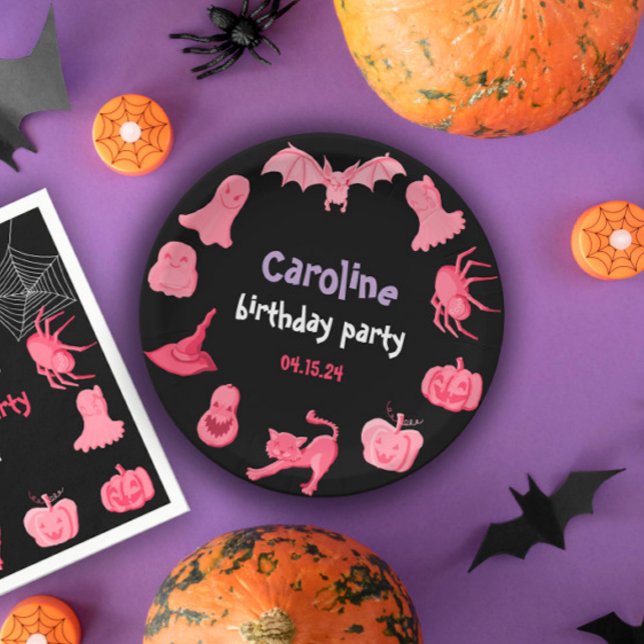 Assiettes En Carton Pink noir Halloween fête d'anniversaire Papier Pla (Pink black Halloween birthday party Paper Plate
)