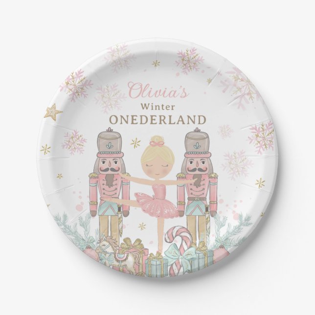 Assiettes En Carton Pink Nutcracker Winter Onederland 1er anniversaire (Devant)