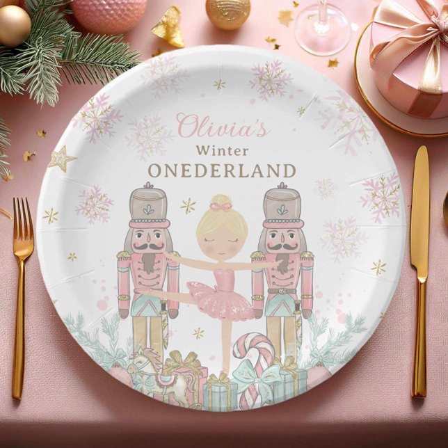 Assiettes En Carton Pink Nutcracker Winter Onederland 1er anniversaire (Créateur téléchargé)