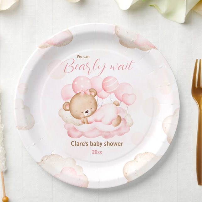 Assiettes En Carton Pink On Peut Attendre Rapidement Les Plaques Papie (Pink We Can Bearly Wait Baby Shower Paper Plates)