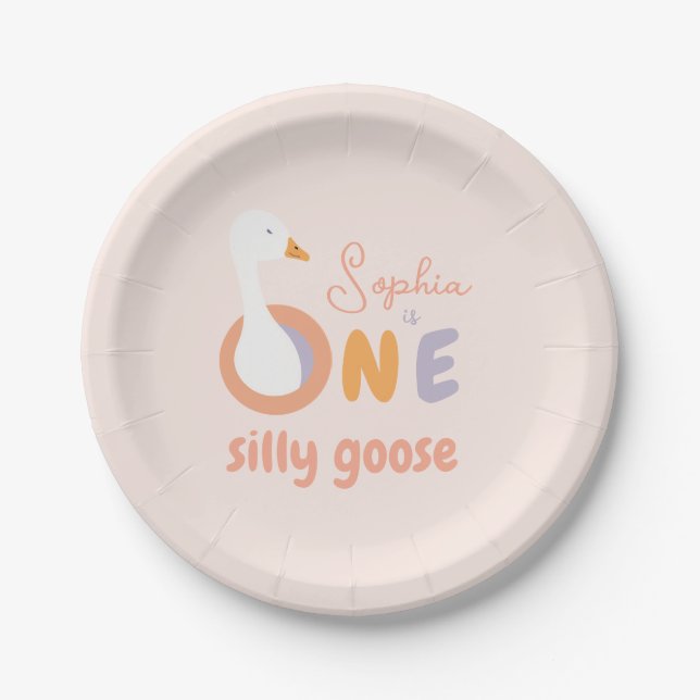 Assiettes En Carton Pink One Silly Goose Cute Girl 1er anniversaire (Devant)