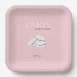 Assiettes En Carton Pink Paris Travel Art Pastel Preppy Macarons