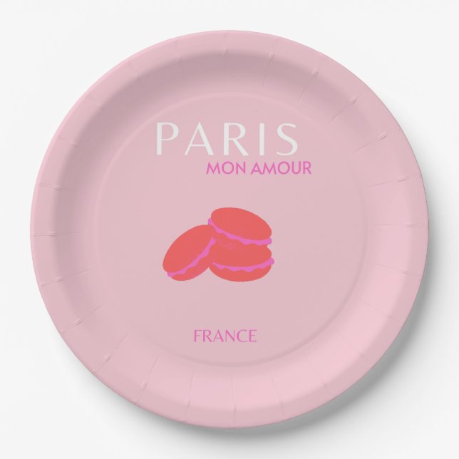 Assiettes En Carton Pink Paris Travel Art Preppy Macarons (Devant)