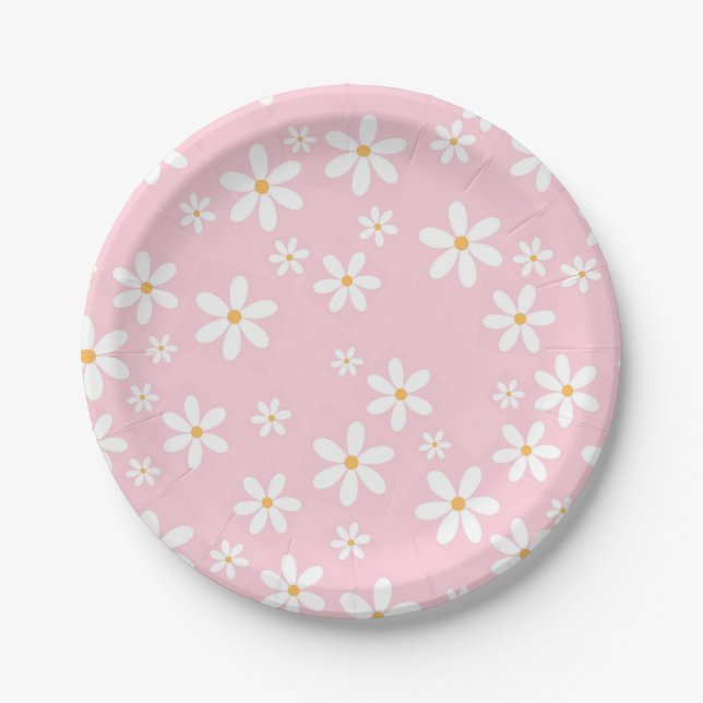 Assiettes En Carton Pink Pastel Daisies Napkin (Devant)