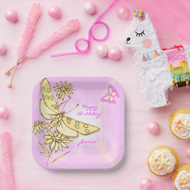 Assiettes En Carton Pink Peach Butterfly (Fête)