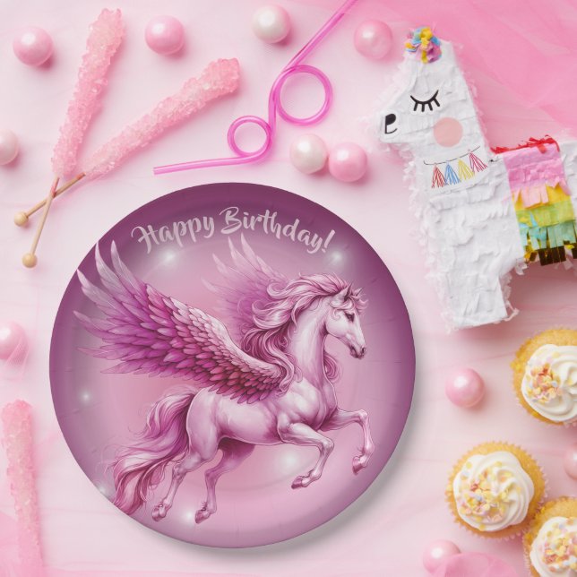 Assiettes En Carton Pink Pegasus "Joyeux anniversaire" (Fête)