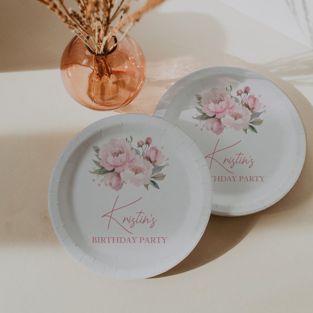 Assiettes En Carton Pink Peony Birthday (Créateur téléchargé)