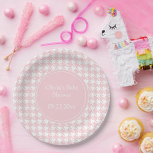 Assiettes En Carton Pink Personnalisé Pastel Houndstooth