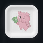 Assiettes En Carton Pink Pig Holding Cash Giving Thumbs Up<br><div class="desc">Serve up success at your next event with these funny rich pink pig paper plates. Each plate showcases a winking cartoon character holding a wad of money and giving a thumbs up sign, making them ideal for office parties, bank events, or financial milestone celebrations. These sturdy paper plates are perfect...</div>
