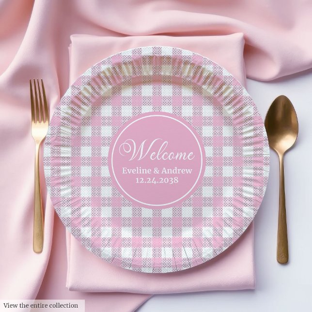 Assiettes En Carton Pink Plaid Paper Plates Elegant Wedding Party (Pink Plaid Paper Plates Elegant Wedding Party Style)