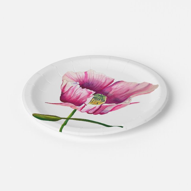 Assiettes En Carton Pink Pop aquarelle fleur joli art (Angle)
