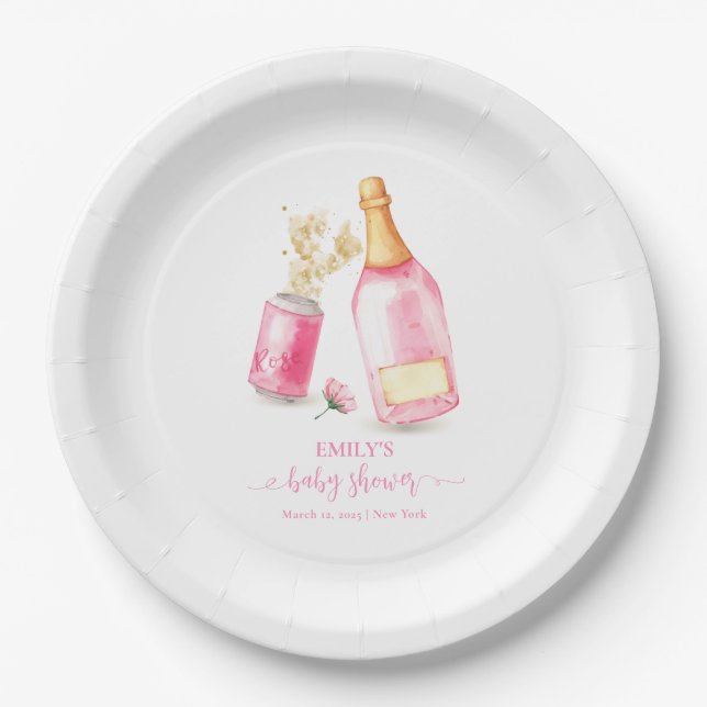Assiettes En Carton Pink Poppin Champagne Beer Girl Baby shower (Devant)
