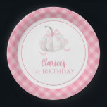 Assiettes En Carton Pink Preppy Citrouille Premier Anniversaire Plaque<br><div class="desc">Pink Preppy Citrouille Premier Anniversaire Plaque Papier</div>