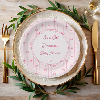 Assiettes En Carton Pink preppy hand drawn baby shower monogrammed