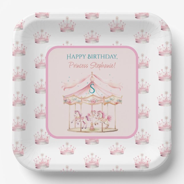 Assiettes En Carton Pink Princess Carousel Magique 1er anniversaire fi (Recto)