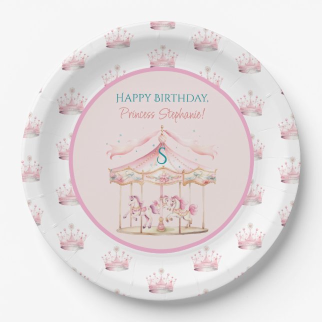 Assiettes En Carton Pink Princess Carousel Magique 1er anniversaire fi (Devant)