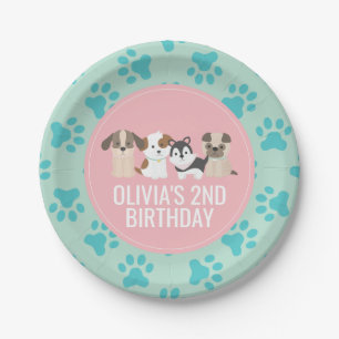 Assiettes En Carton Pink Puppy plaques de fête d'anniversaire empreint