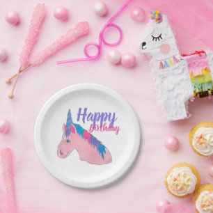 Assiettes En Carton Pink Purple Magique Cheval Unicorn fête d'annivers
