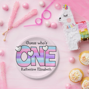 Assiettes En Carton Pink Purple Ombre Grille Coeurs Premier anniversai