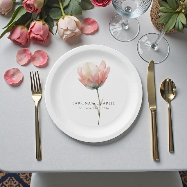 Assiettes En Carton Pink Purple Tulip Elegant Floral Wedding  (Pink Purple Tulip Elegant Floral Wedding Paper Plates)