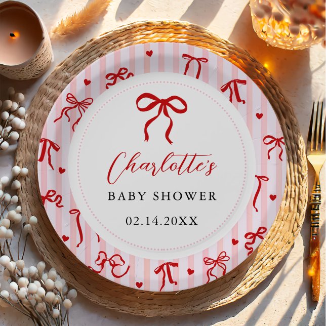 Assiettes En Carton Pink Red Coquette Bow Valentine Baby Shower (Créateur téléchargé)