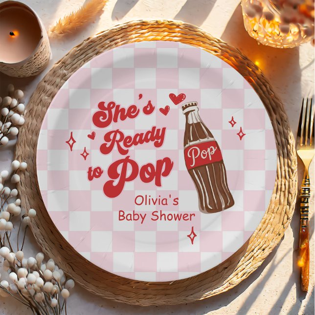 Assiettes En Carton  Pink Red She's Ready to Pop Baby Shower (Créateur téléchargé)