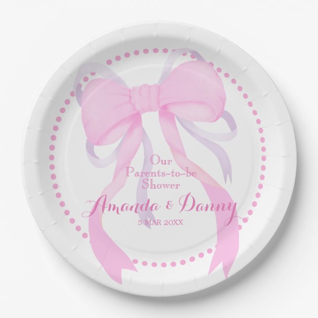 Assiettes En Carton Pink Ribbon Baby Boy Shower  (Devant)