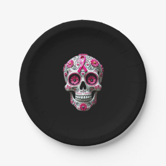 Assiettes En Carton Pink Ribbon Sugar Skull Calavera Breast Cancer Awa