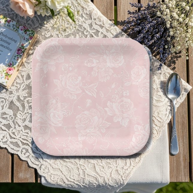 Assiettes En Carton Pink Rose Garden Party (Pink Rose Garden Party Paper Plates)