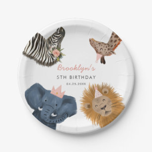 Assiettes En Carton Pink Safari Zoo Animaux Anniversaire