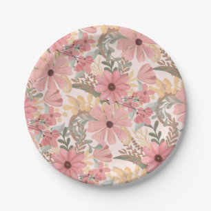 Assiettes En Carton Pink Sage Vert Floral Feuille Motif d'aquarelle