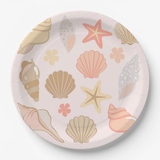 Assiettes En Carton Pink Seashells Pattern (Devant)