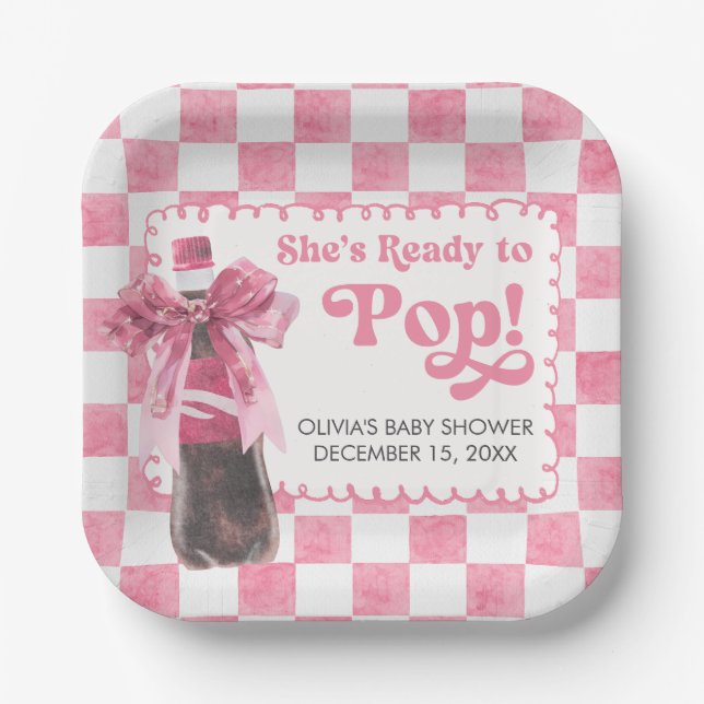 Assiettes En Carton Pink She's Ready to Pop Baby Shower (Recto)