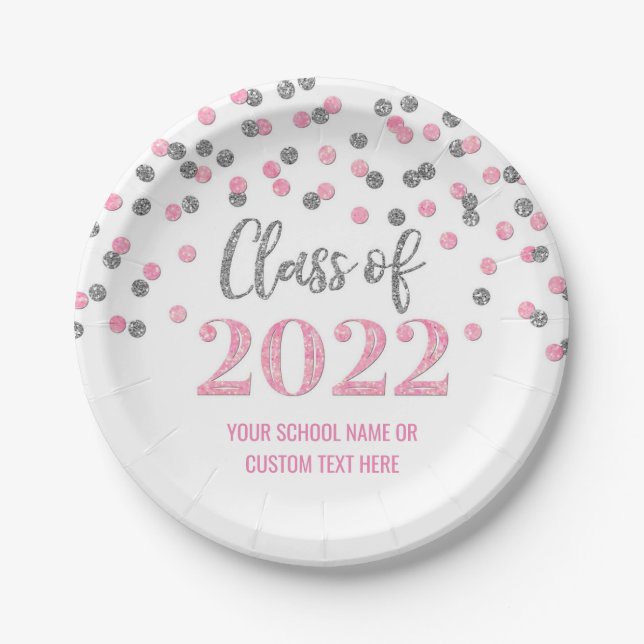 Assiettes En Carton Pink Silver Confetti Graduation 2022 (Devant)