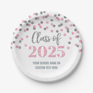 Assiettes En Carton Pink Silver Confetti Graduation 2025