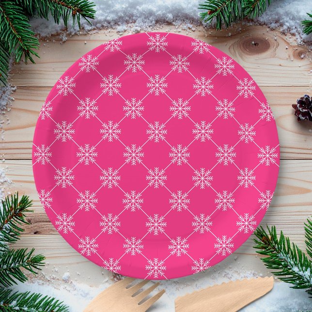 Assiettes En Carton Pink Snowflakes Diagonal Carré Motif (Créateur téléchargé)
