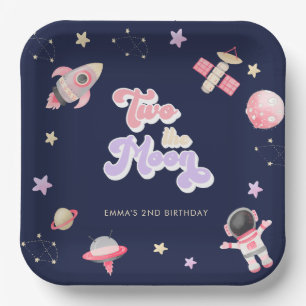 Assiettes En Carton Pink Space Two Moon Anniversaire