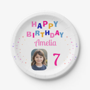 Assiettes En Carton Pink Stars Joyeux Anniversaire Fille Photo