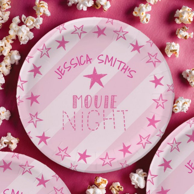 Assiettes En Carton Pink Stars Movie Night Party Plates (Créateur téléchargé)
