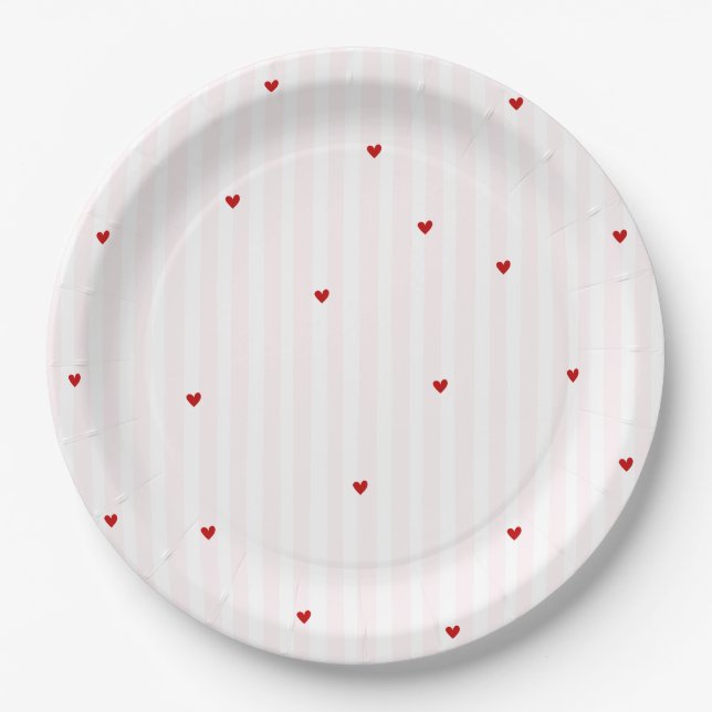 Assiettes En Carton Pink Stripe Red Heart Little Sweetheart Birthday (Devant)