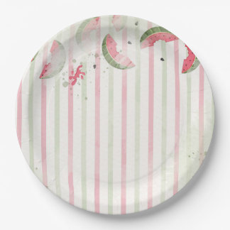 Assiettes En Carton Pink Striped Watermelon First Birthday Party Invit