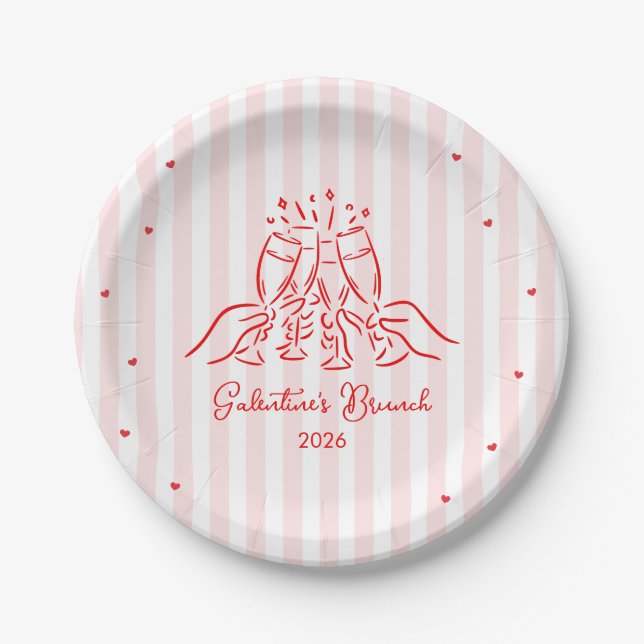 Assiettes En Carton Pink Stripes Galentine's  (Devant)