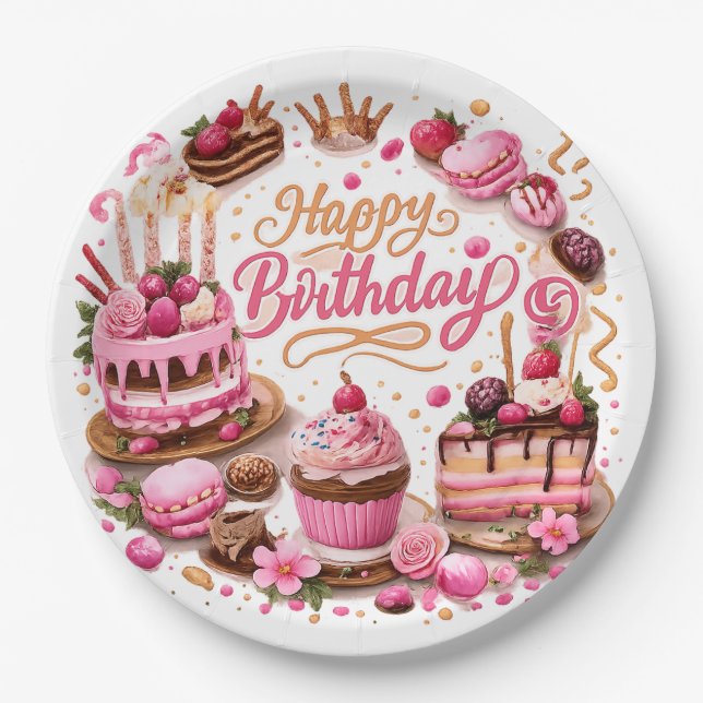 Assiettes En Carton Pink Sweet Dessert Birthday Party Paper Plates (Devant)