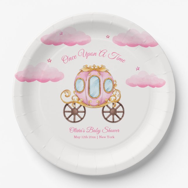 Assiettes En Carton Pink Sweet Fairy Princess Carriage Baby Shower  (Devant)